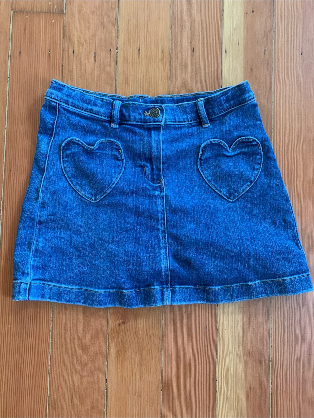 Crewcuts Girls Blue Denim Skirt with Heart Pockets Size 10